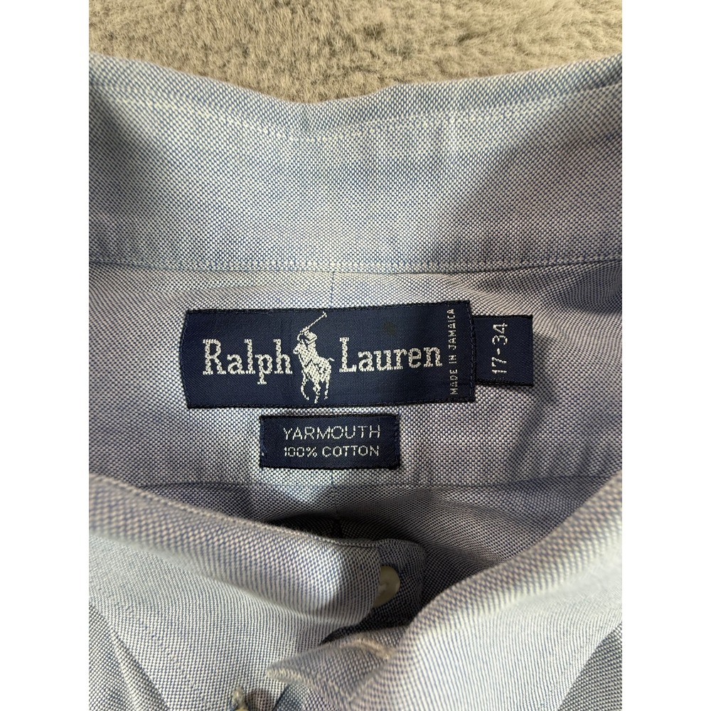 Ralph Lauren Yarmouth Oxford‎ Button Down Shirt Men's 17 34 Light Blue Cotton - Picture 2 of 8